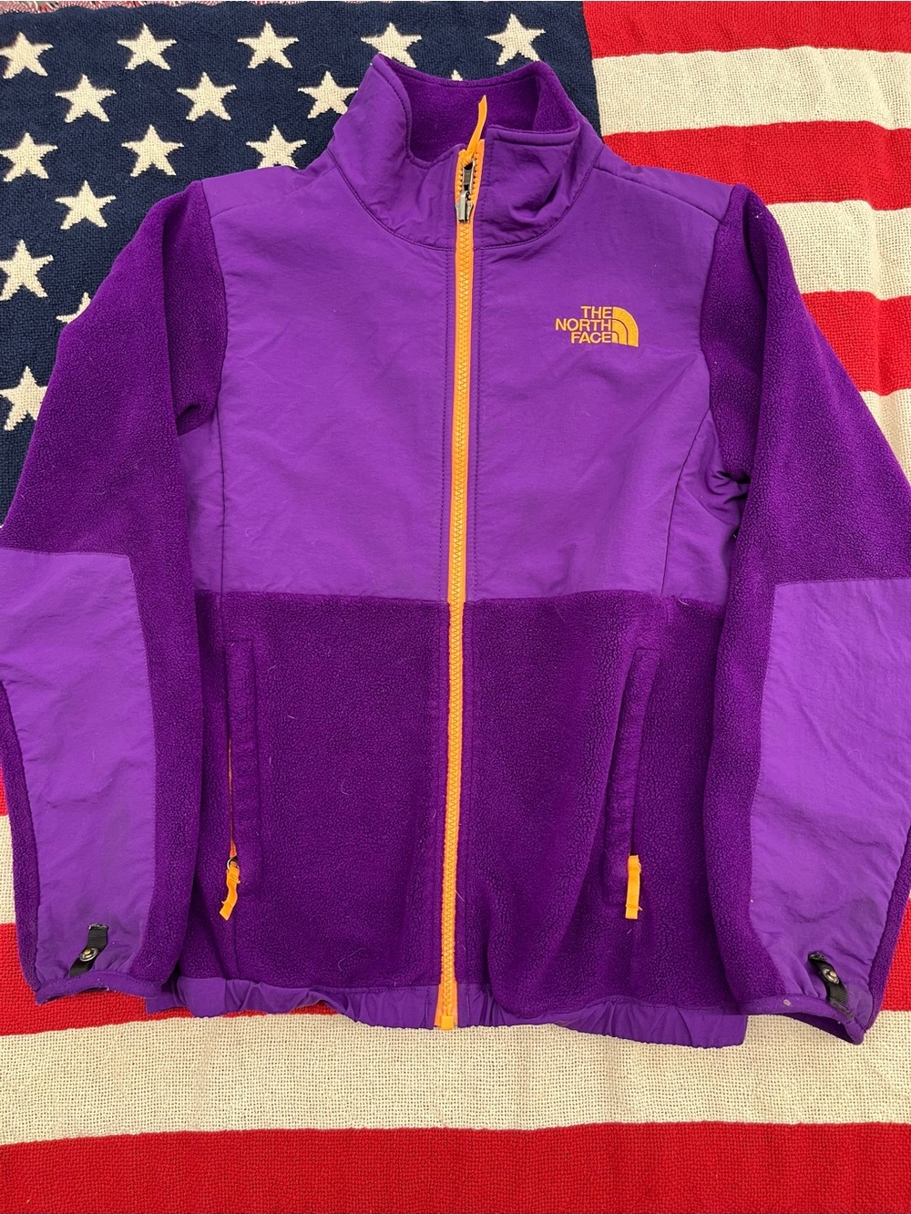The North Face Purple Puffer-Style Fleece Jacket with Orange Accents Size 10/12